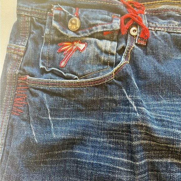 EUC Mens Akademiks Native Warriors Indian Dark Blue Jeans 38x32🐎🐎 (D3) - Picture 10 of 13